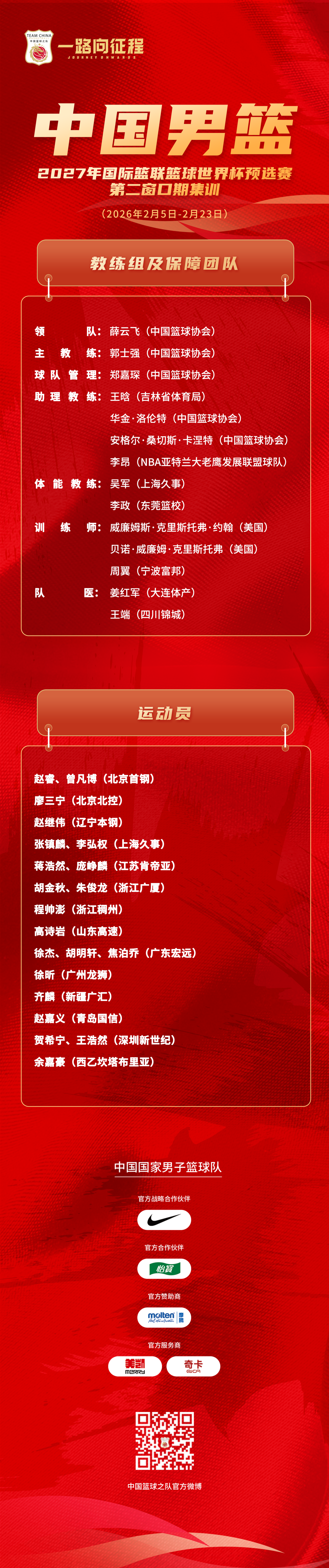 99贵宾会官网-国家男篮公布集训名单